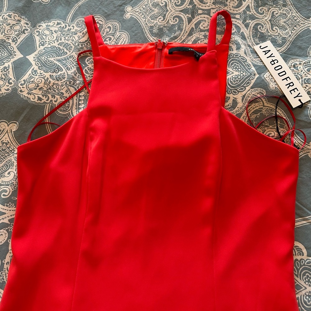 Jay Godfrey fitting sleeveless red dress with asymmetrical hemline size 8 ( new) - Picture 6 of 12